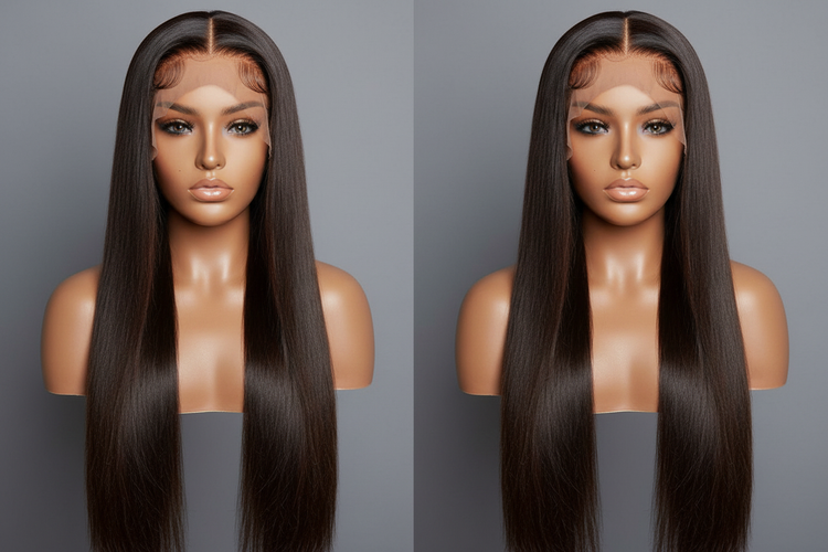 Enhanced straight wig three-view collage