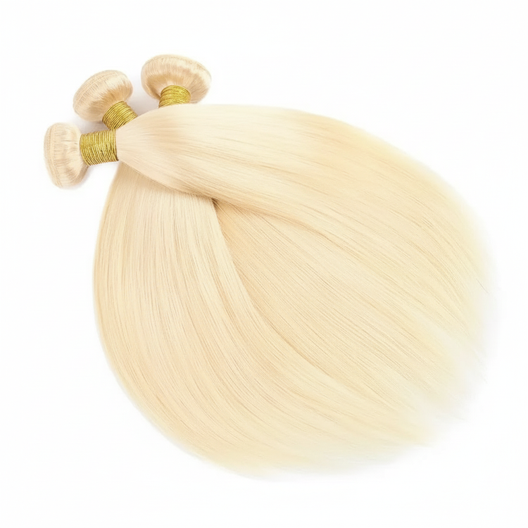 Enhanced three blonde straight hair bundles with gold bands