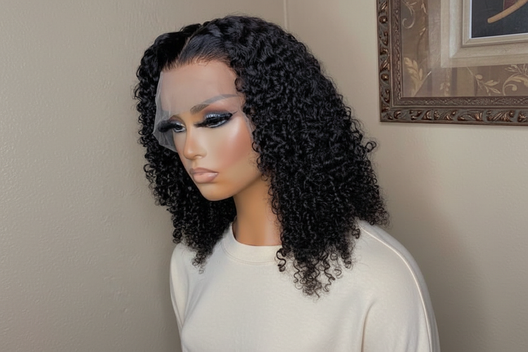 Jheri curl wig on mannequin with shirt