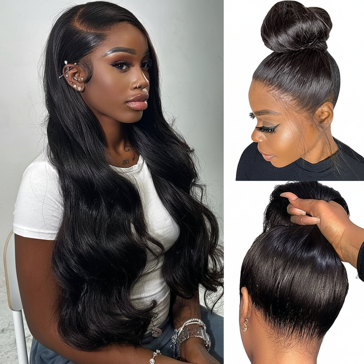 Sharpened Body Wave 360 Wig Styling Collage
