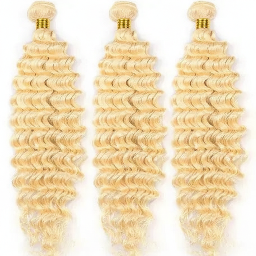 Blonde curly hair bundles with gold bands