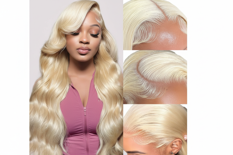 Denoised blonde body wave wig with lace details