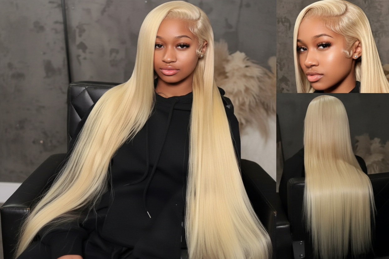 Denoised blonde straight wig