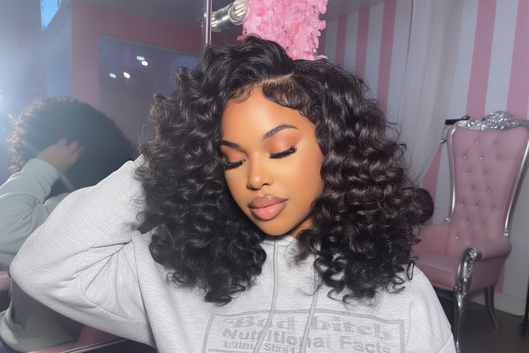 Enhanced bouncy curly wig with improved clarity