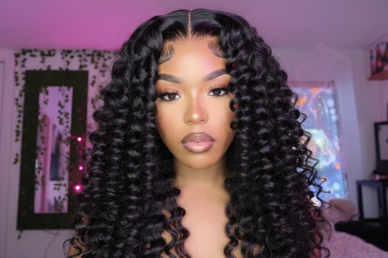 Enhanced bouncy curly wig with improved clarity