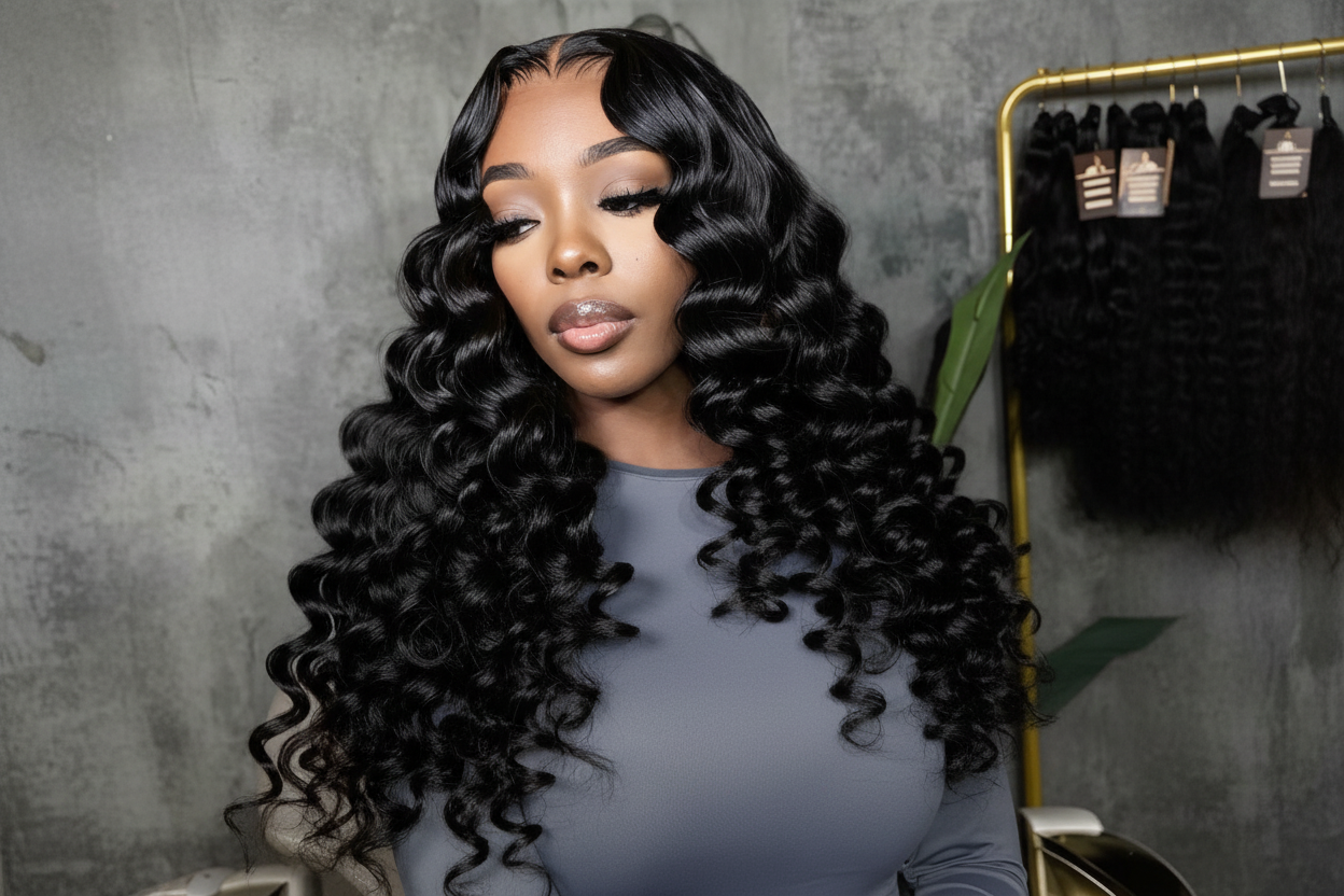 Enhanced deep wave spiral curly wig