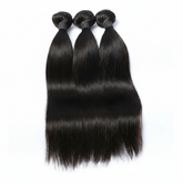 Butterfly Effect three bundles of straight black hair on a white background