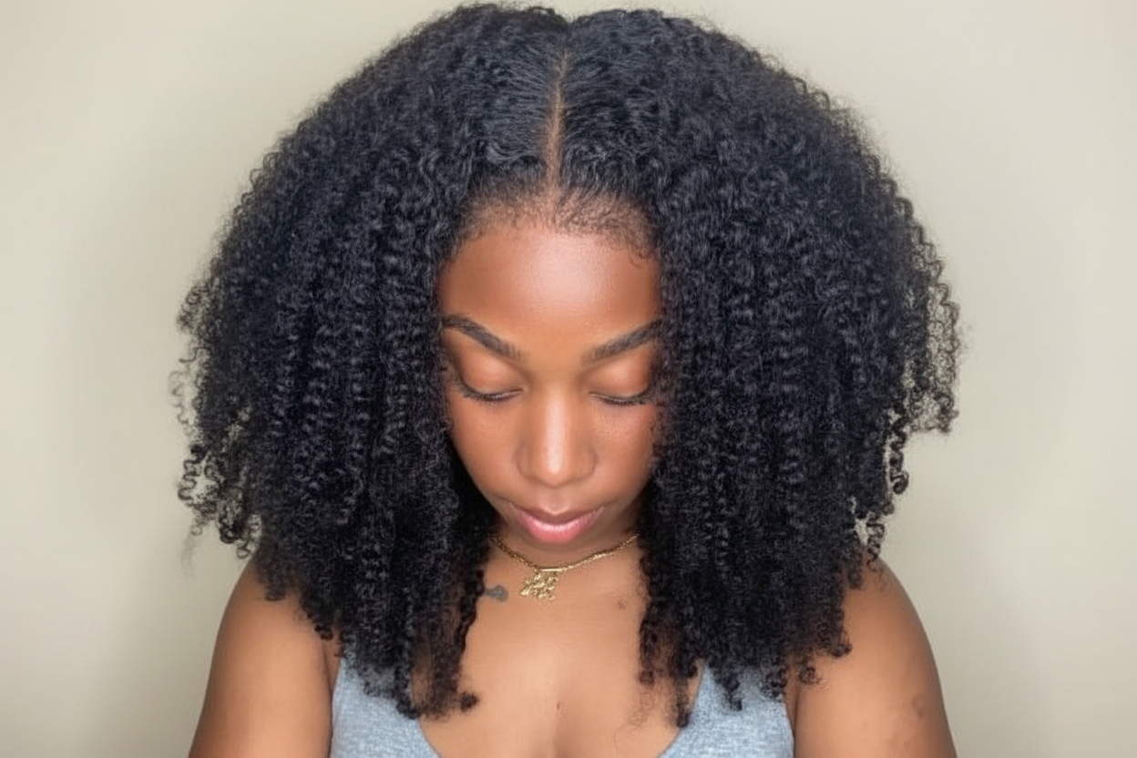 Enhanced kinky curly wig with improved clarity