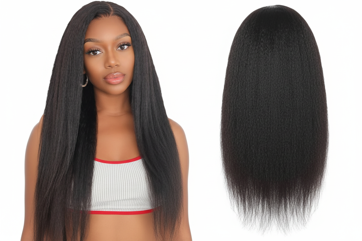 Enhanced kinky straight wig front and back