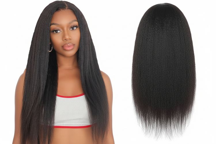 Enhanced kinky straight wig front and back