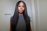Enhanced kinky straight wig with improved clarity
