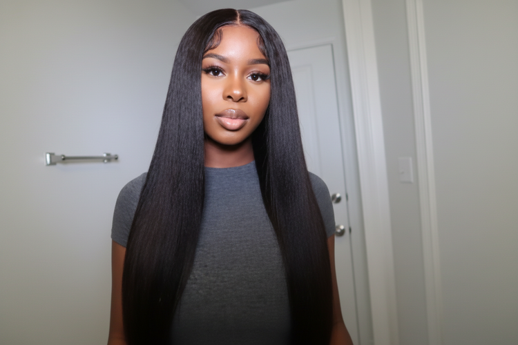 Enhanced kinky straight wig with improved clarity
