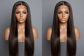 Enhanced straight wig three-view collage