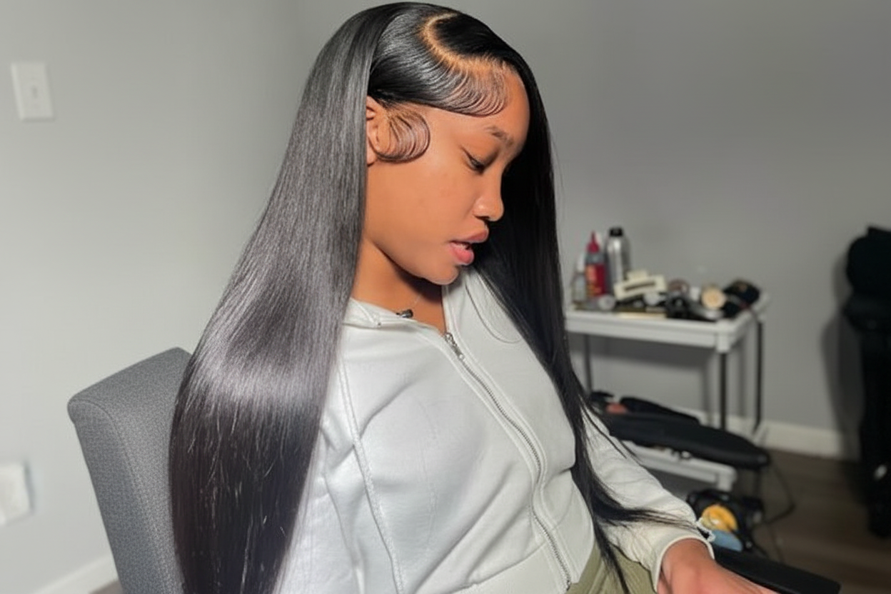 Enhanced straight wig with finger waves