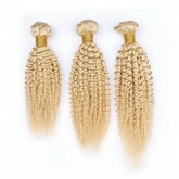 Enhanced three blonde kinky curly hair bundles with gold bands
