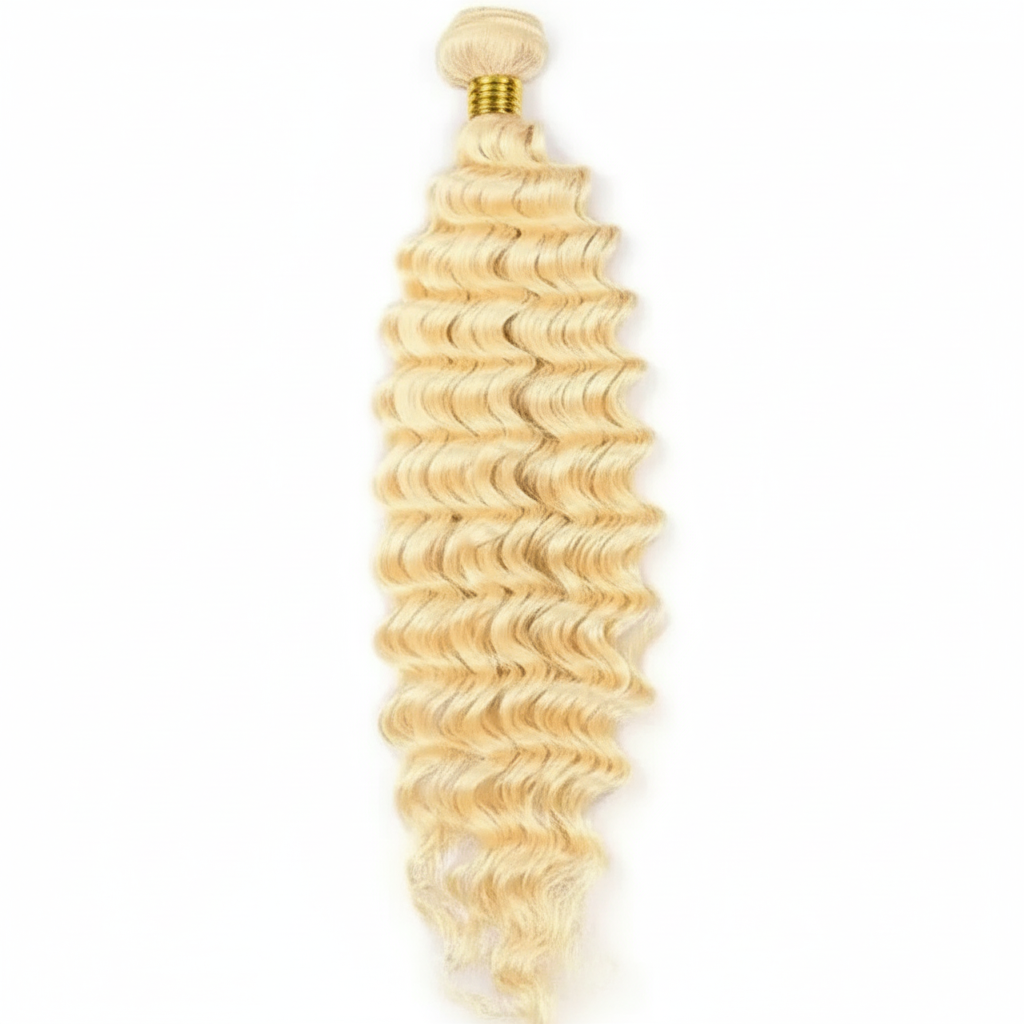 Single blonde curly hair bundle with gold band