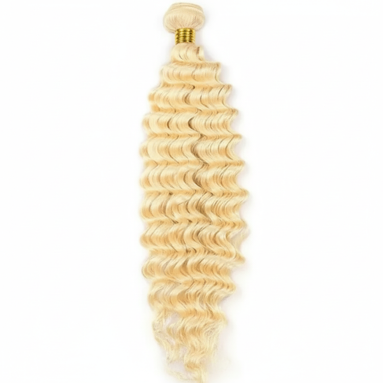 Single blonde curly hair bundle with gold band