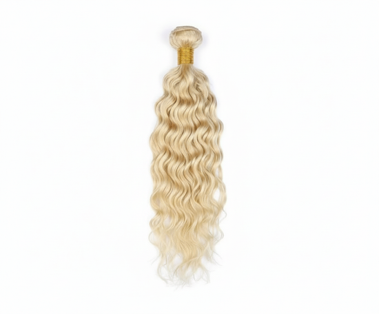 Single blonde curly hair bundle with gold band