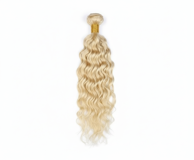 Single blonde curly hair bundle with gold band