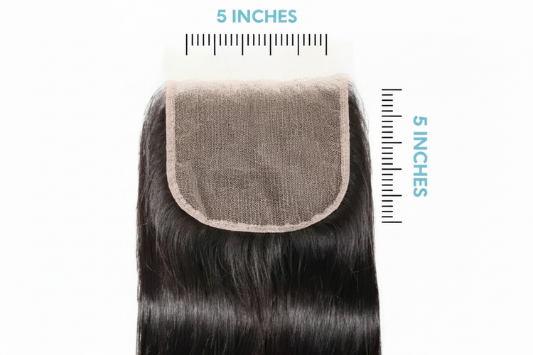 Straight Hair Closure with Light Blue Text